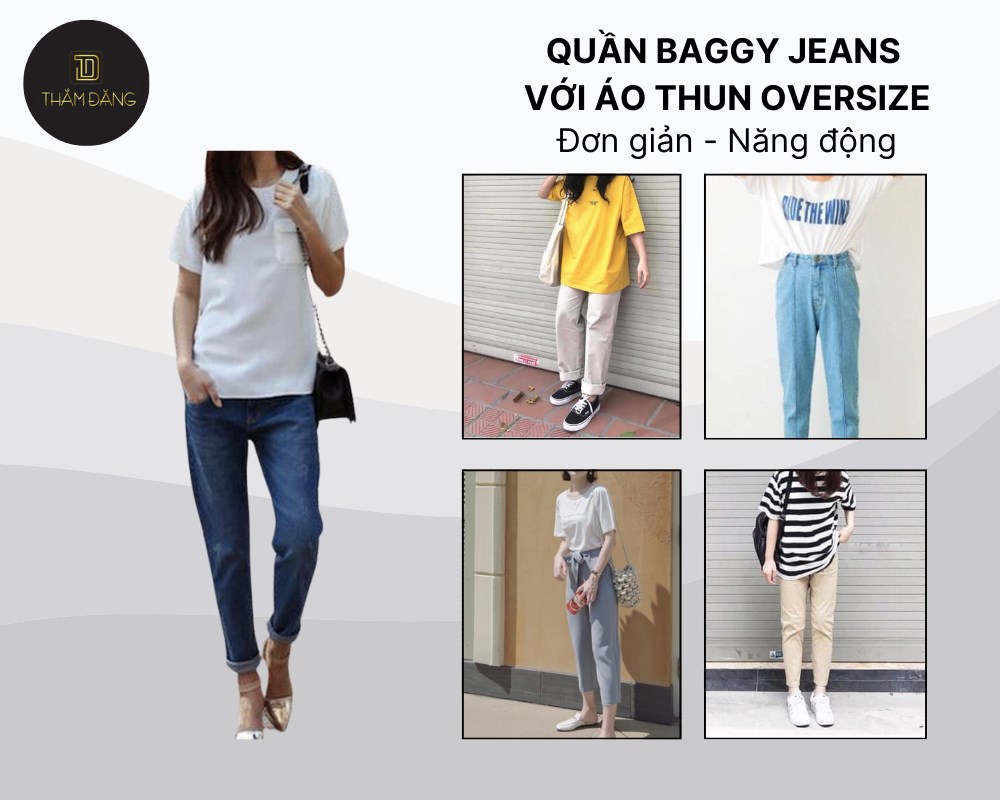 Áo thun oversize phối cùng quần baggy tạo sự thoải mái, trẻ trung và năng động