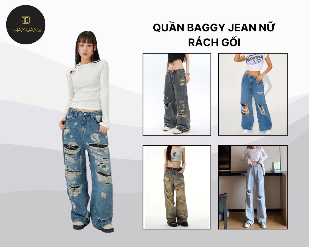 Hãy chọn quần baggy nữ chất jean kiểu rách gối nếu muốn theo đuổi phong cách cá tính, sành điệu