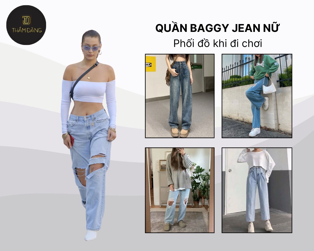 Mẹo phối quần baggy jean với áo khi đi chơi