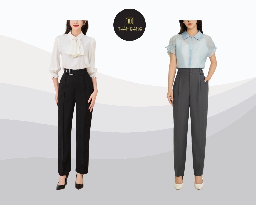 Quần baggy tây công sở thanh lịch, cạp cao tôn eo, đứng dáng, phù hợp môi trường làm việc