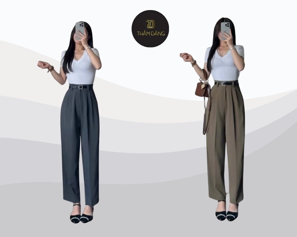 Phối quần baggy ống rộng với áo thun trơn tạo phong cách giản dị, năng động, tôn dáng