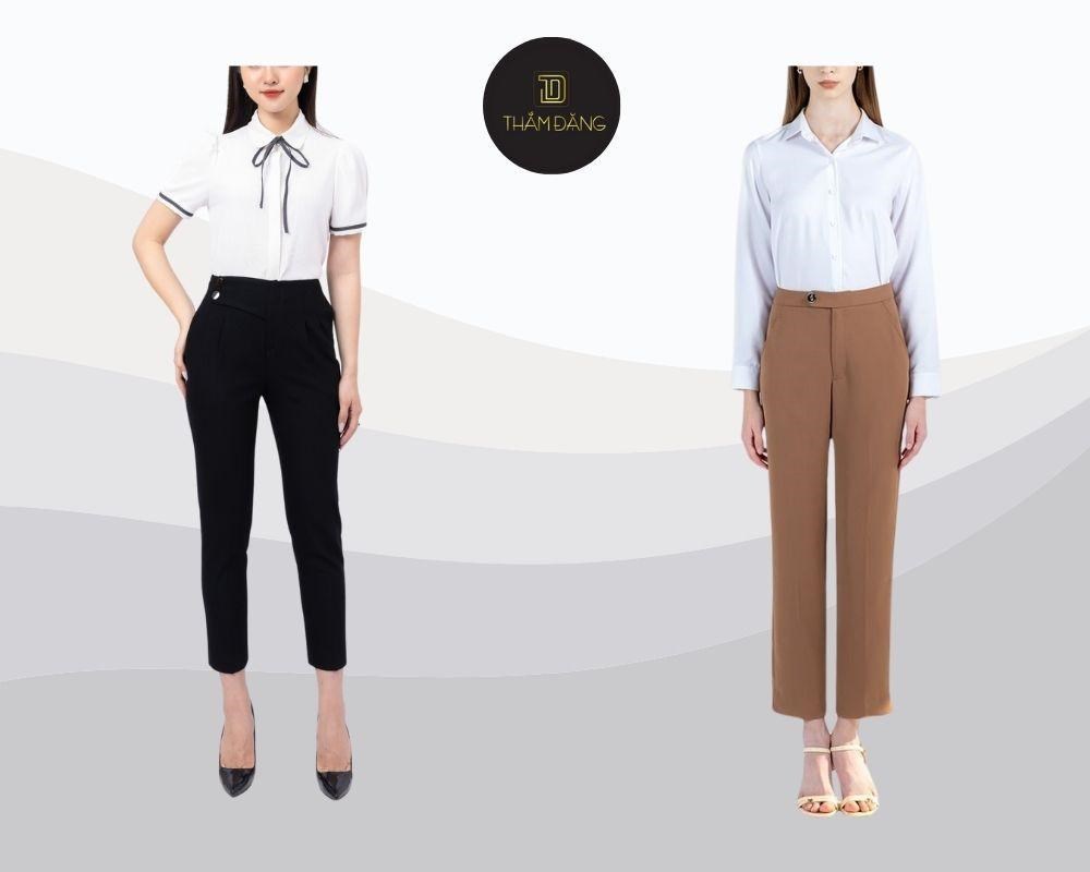 Mix quần baggy vải nữ với sơ mi và giày cao gót mang đến vibe công sở siêu thanh lịch cho các nàng