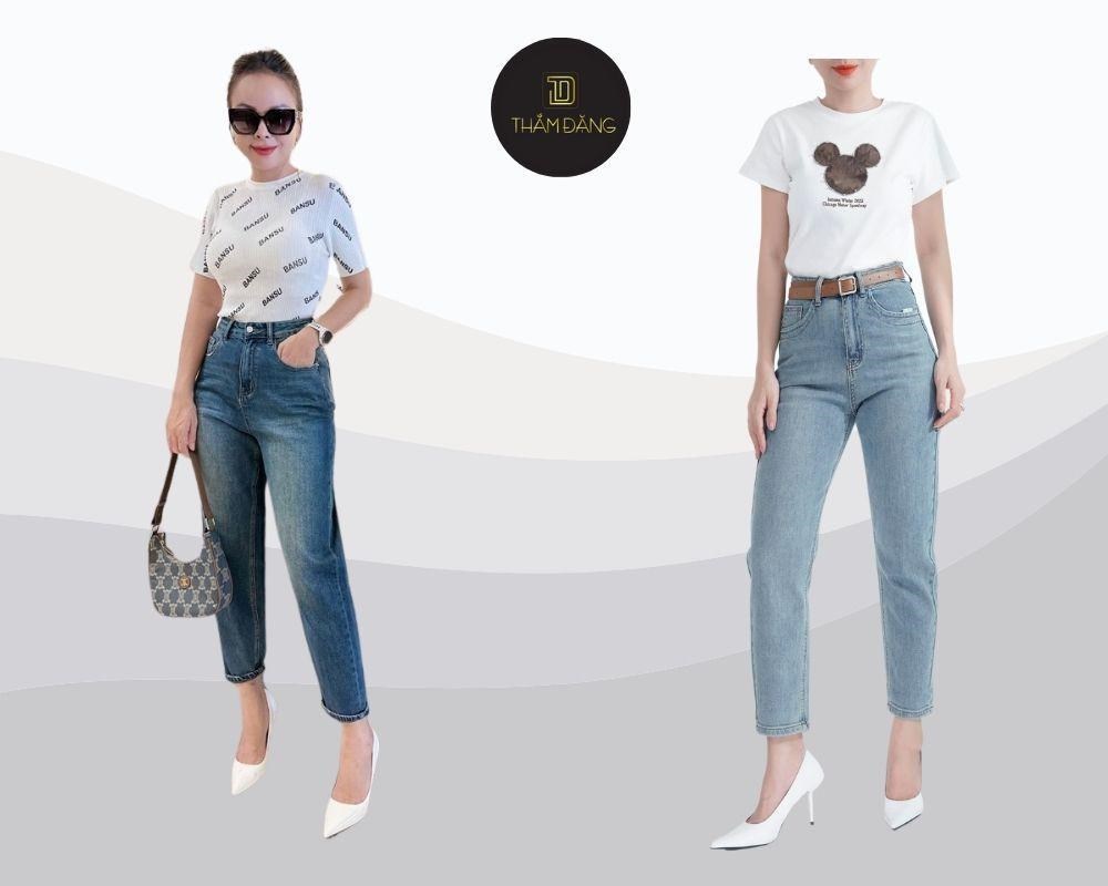 Quần bò baggy nữ đẹp cùng với áo thun - đơn giản mà cá tính