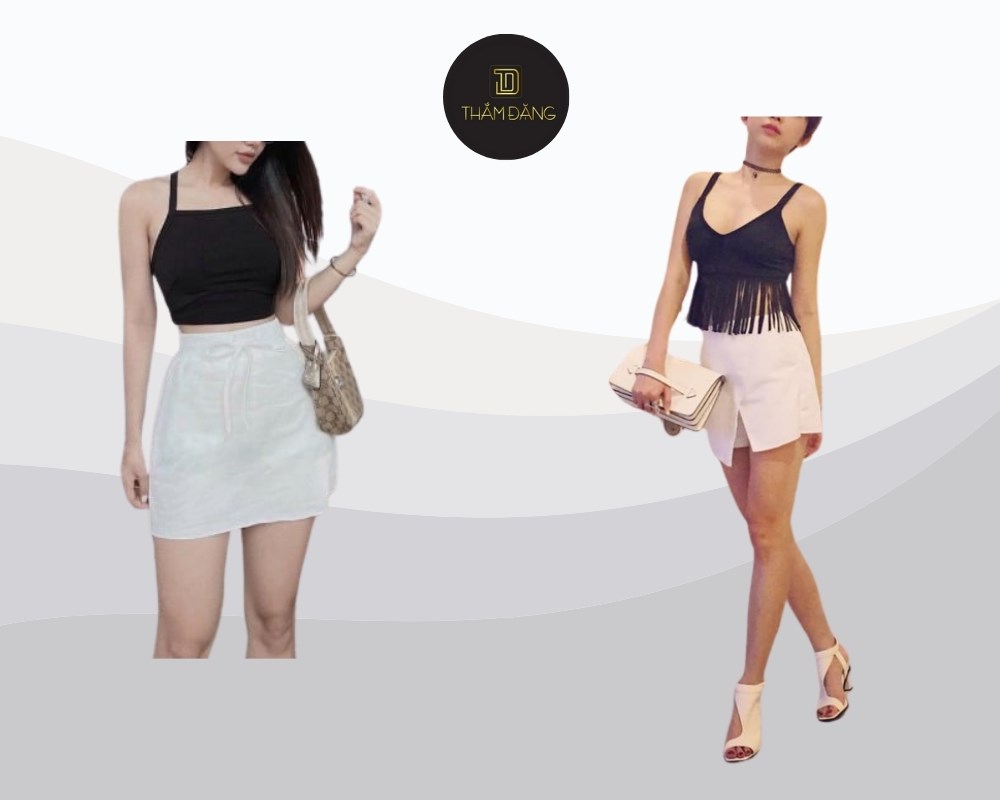 set đồ hai dây kết hợp quần giả váy cho mùa hè mát mẻ