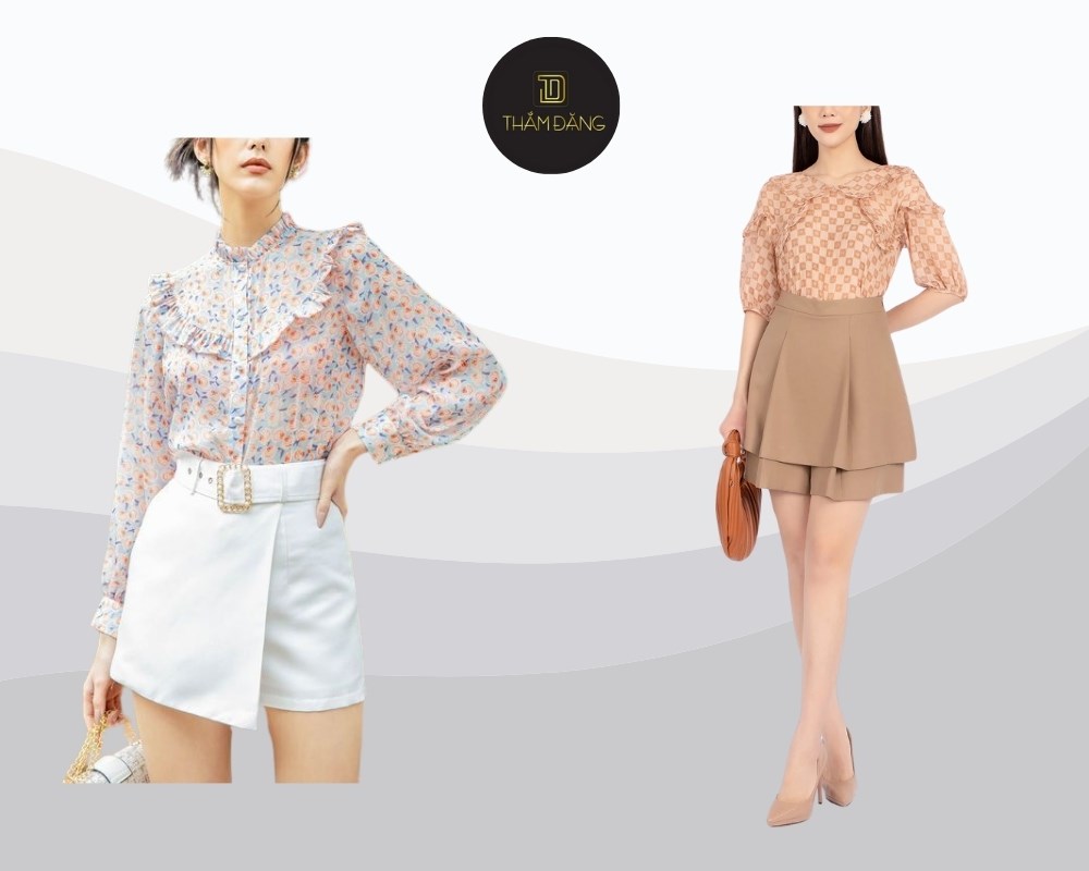 áo họa tiết kết hợp quần giả váy tạo sự cá tính trong phong cách