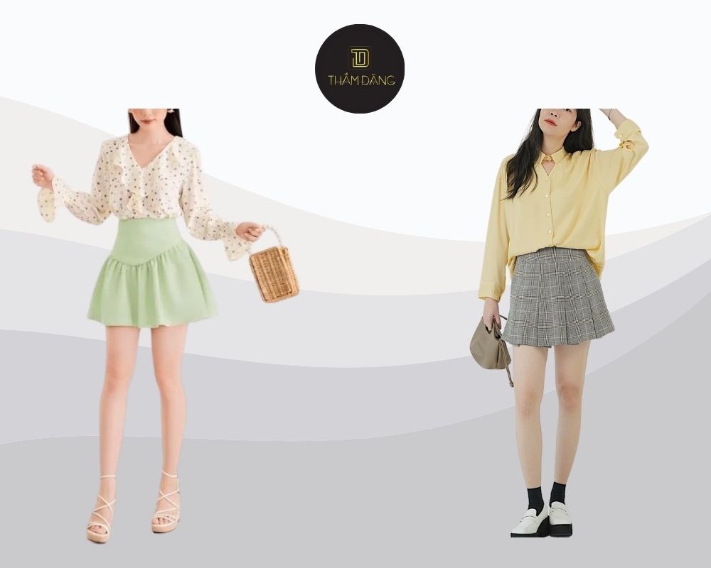 Quần giả váy xòe ngắn Thắm Đặng kết hợp nét nữ tính và sự thoải mái, tạo phong cách trẻ trung