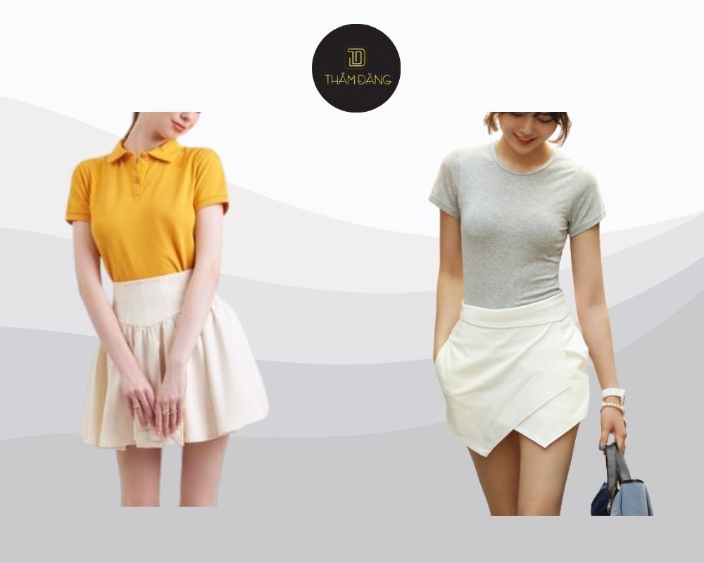 Quần short giả váy ngắn phối cùng áo phông basic phù hợp để đi học, đi làm hay dạo phố
