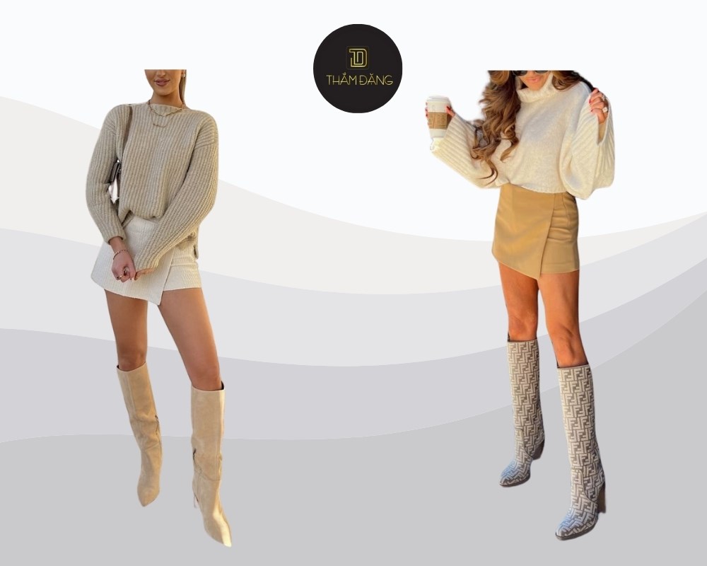 set áo sweater và quần giả váy