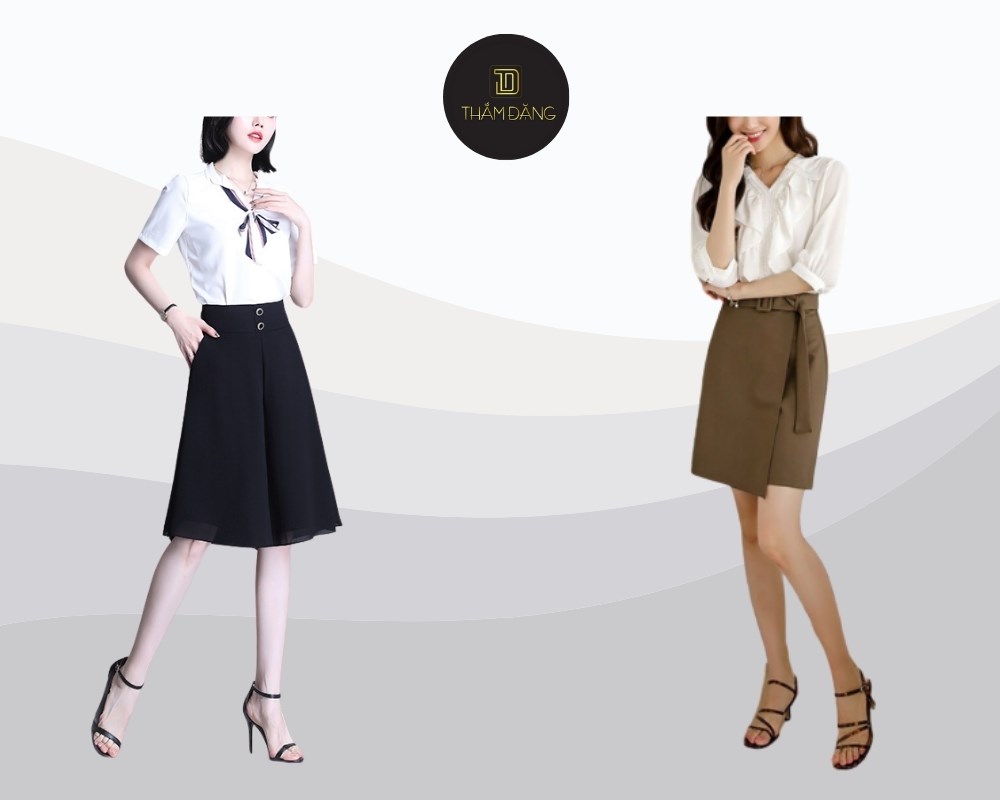 sơ mi phối quần giả váy thanh lịch, cuốn hút