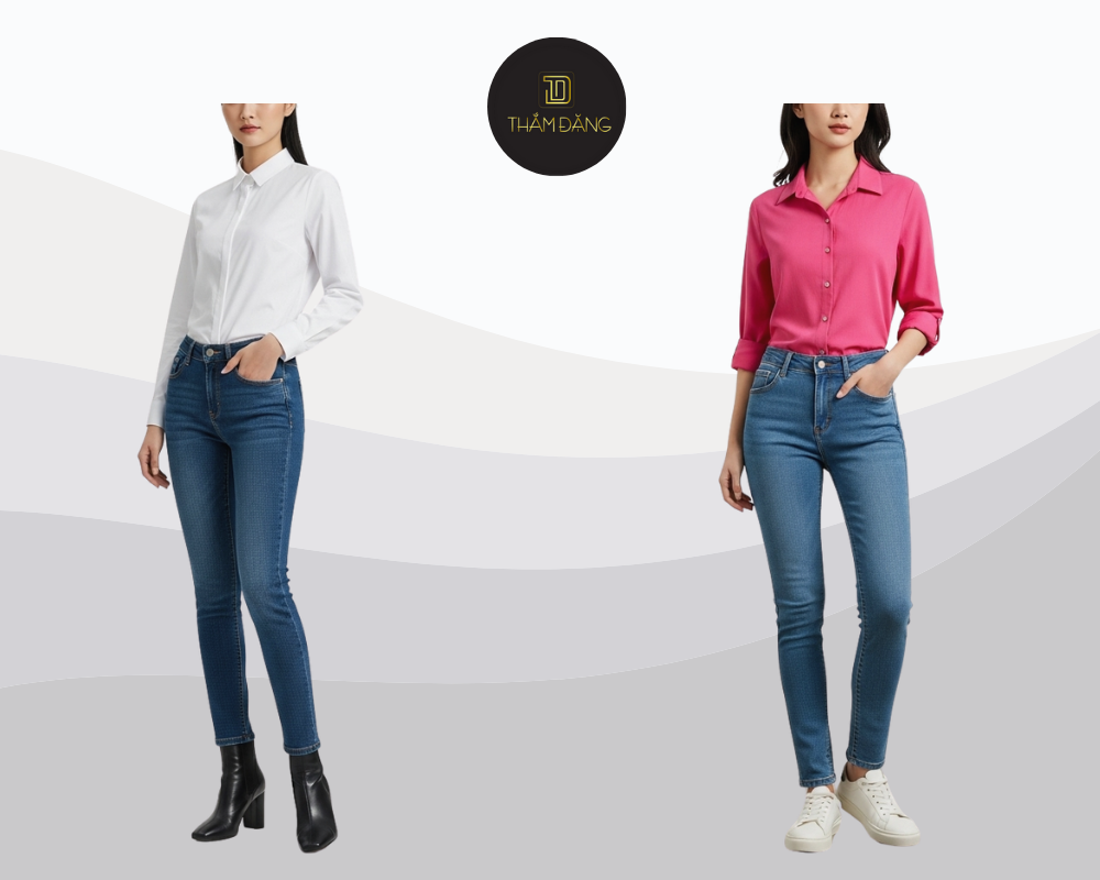 quần jean áo sơ mi slim fit