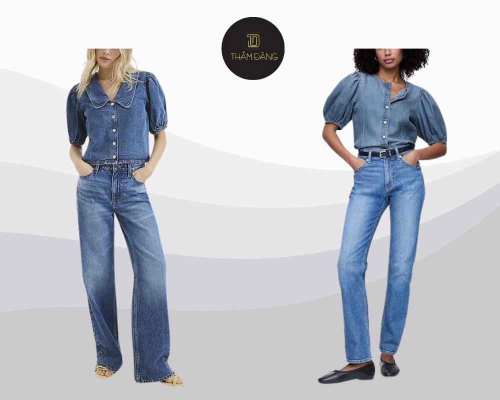 quần jean áo sơ mi trendy