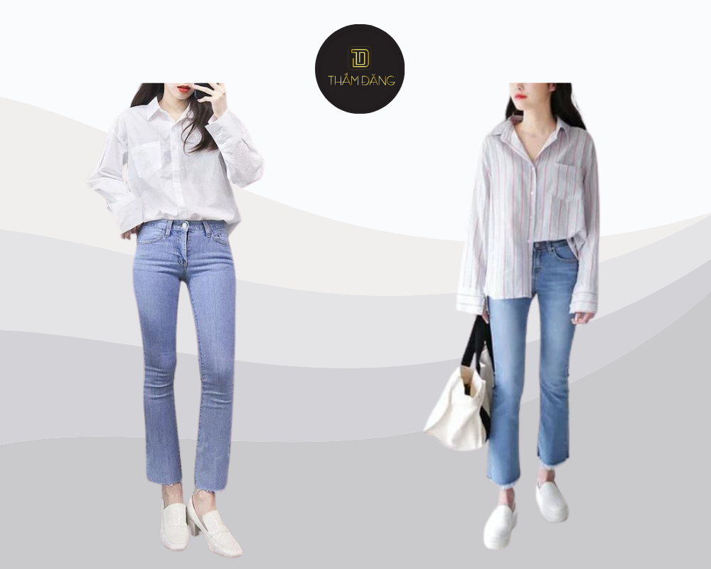 quần jean áo sơ mi thời trang