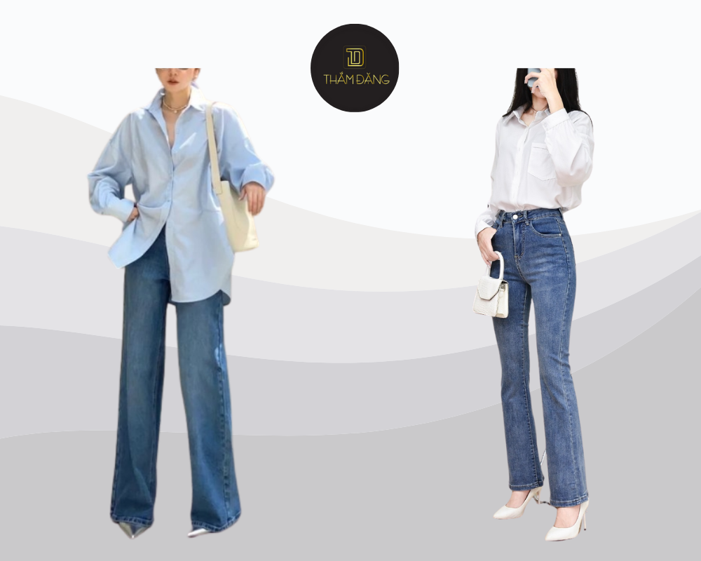 quần jean áo sơ mi đơn giản