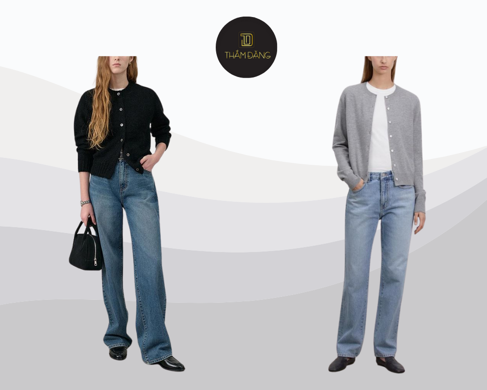 Cardigan nhẹ nhàng phối jean lưng cao tạo style nữ tính thanh lịch.