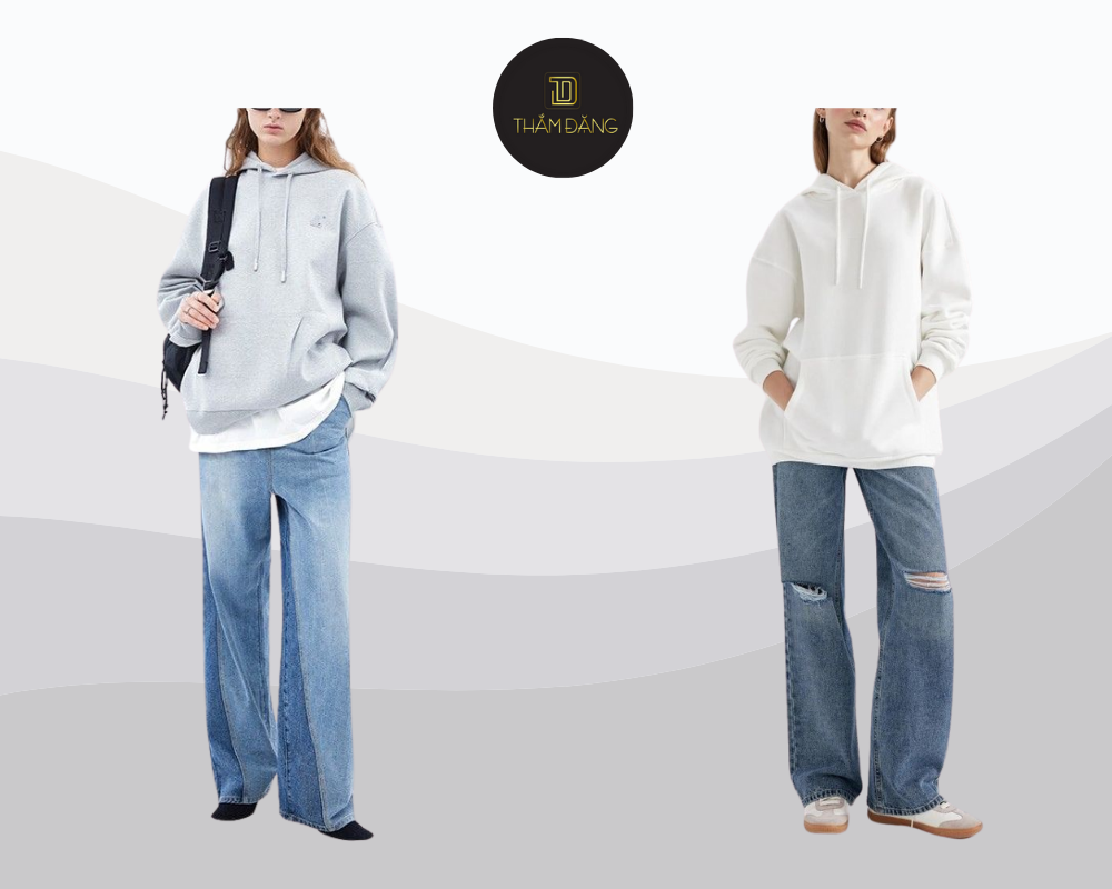 Street style năng động cùng hoodie jean lưng cao và phụ kiện thời thượng.