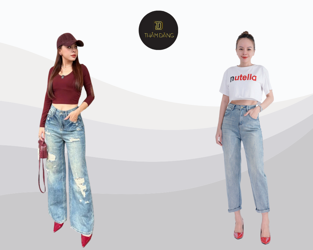 Áo croptop và quần jean tôn eo thon chuẩn phong cách trẻ trung năng động.