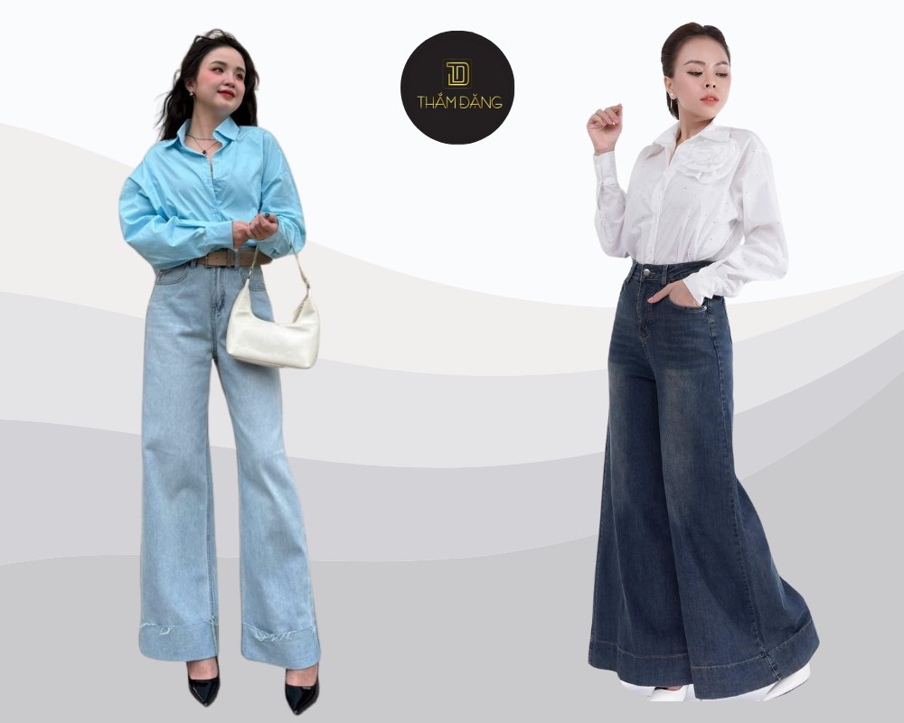Thanh lịch công sở hiện đại với áo sơ mi và quần jean lưng cao