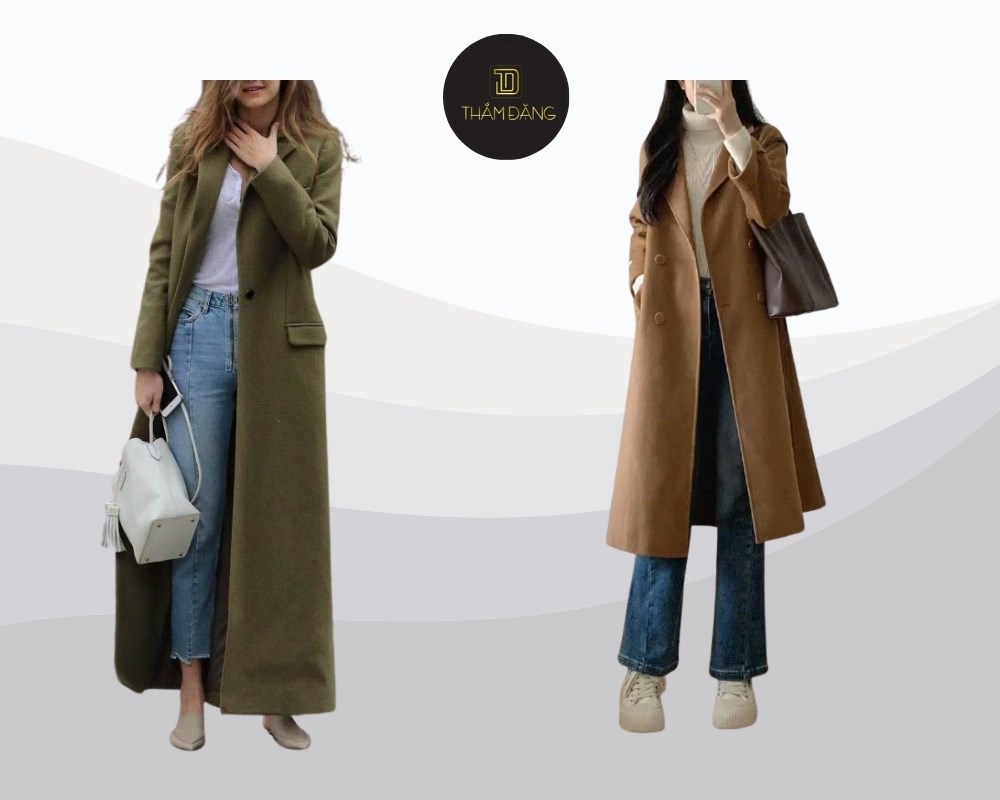 Kết hợp áo khoác dáng dài với quần jean ống đứng tạo hiệu ứng thon gọn, cao ráo và tinh tế
