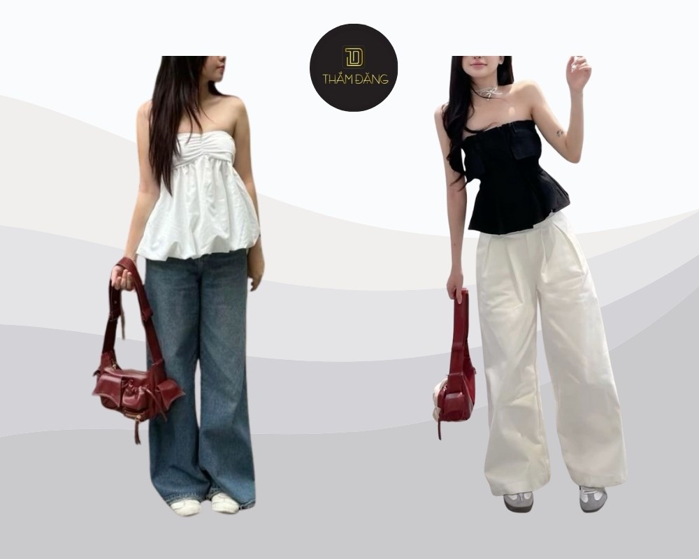 Kết hợp áo quây ôm sát với quần jean ống đứng tôn lên đường cong quyến rũ, thoải mái và tinh tế
