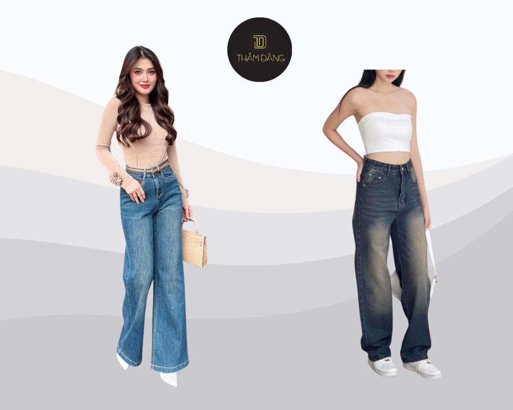 Mẫu quần jean ống đứng wash màu Thắm Đặng Store phai màu độc đáo, thêu tay, đính sequin tinh tế