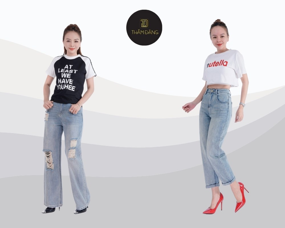 Kết hợp quần jean ống đứng với áo phông basic tạo phong cách đơn giản, thu hút và dễ phối đồ