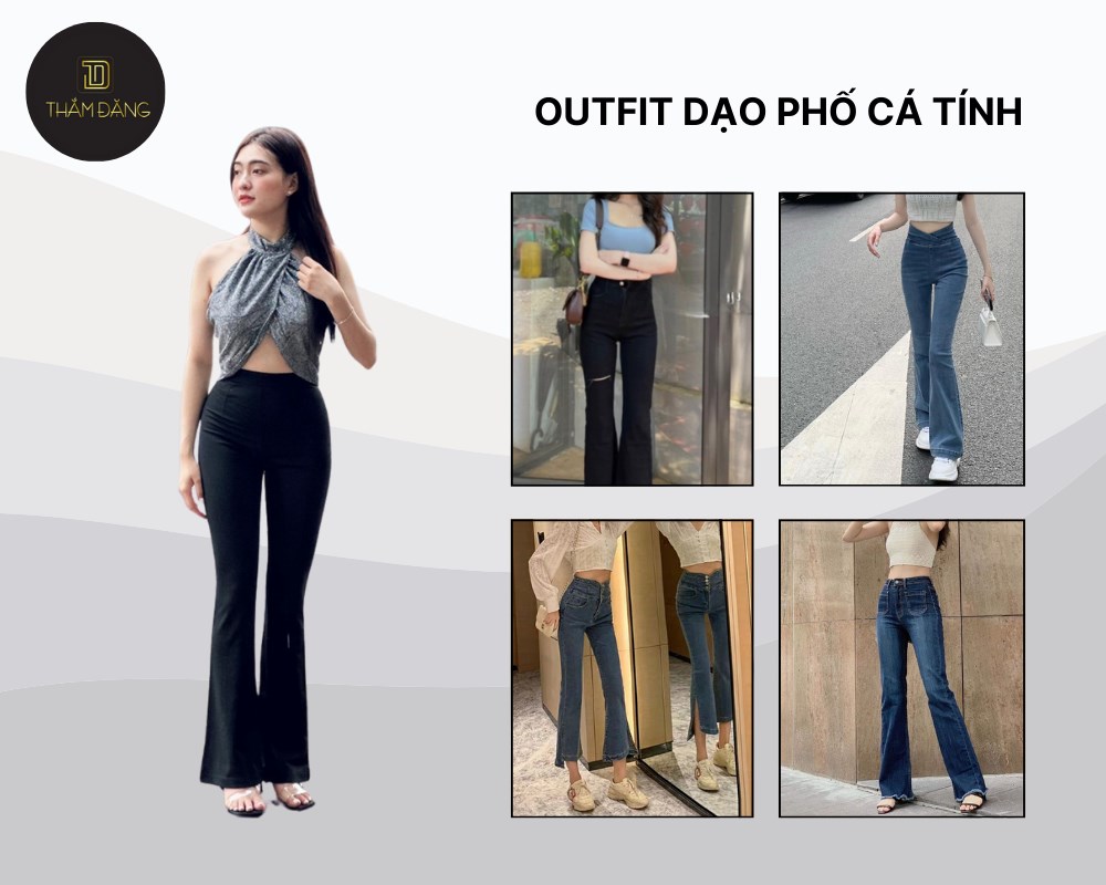 Outfit dạo phố cá tính với sự kết hợp quần jeans ống loe, áo croptop cùng giày sneaker