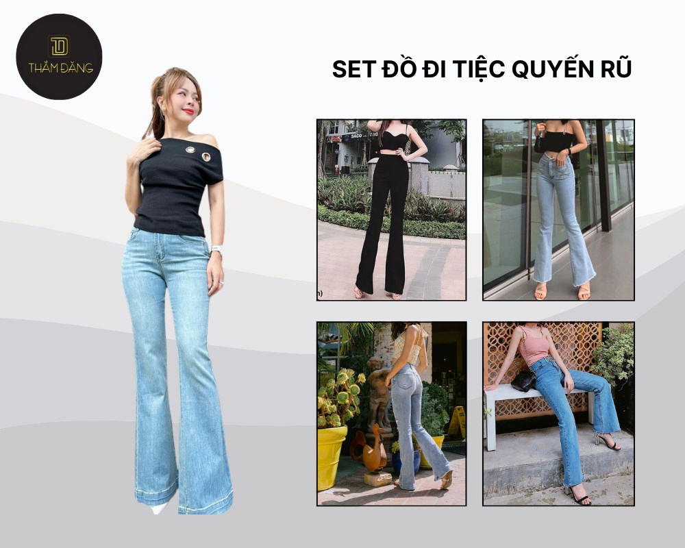 Chỉ việc mix quần jeans ống loe, áo 2 dây cùng 1 đôi sandal cao gót, chị em đã có set đồ đi tiệc đầy cuốn hút