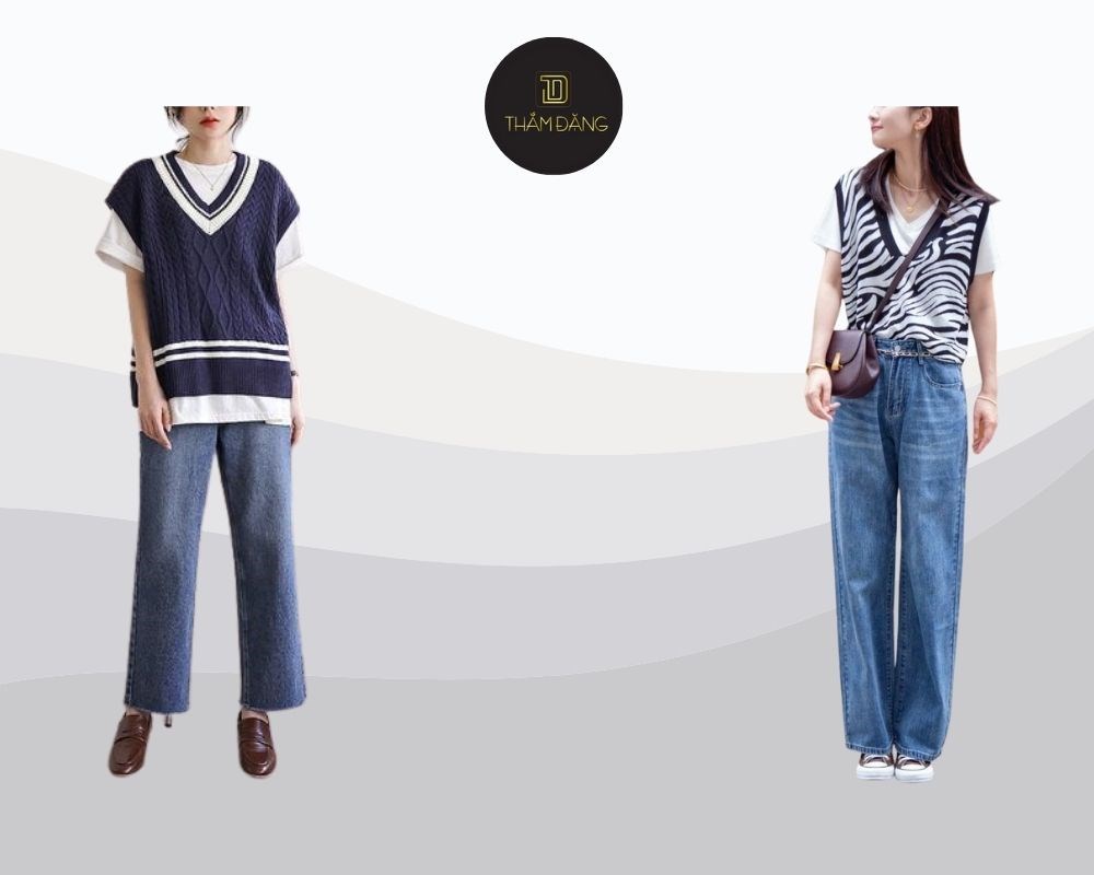 quần jean ống rộng phối với áo nổi bật