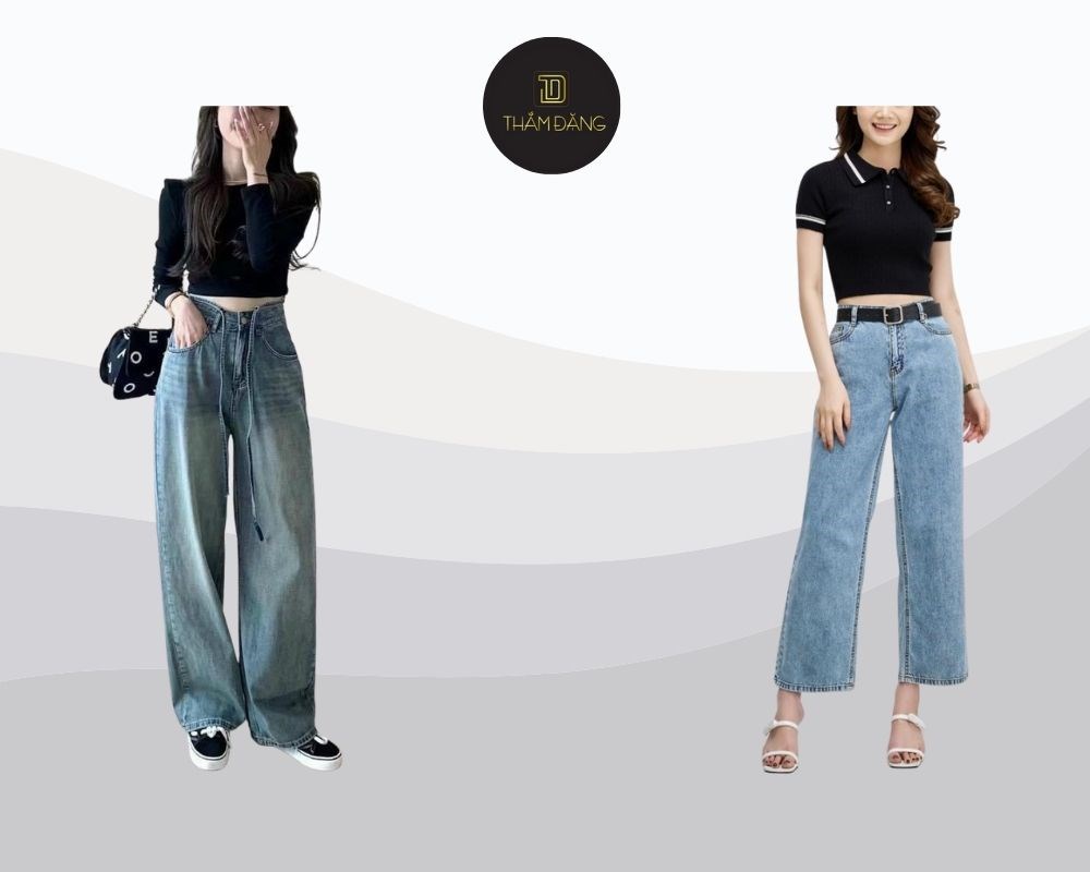 quần jean ống rộng phối với áo gì cân đối