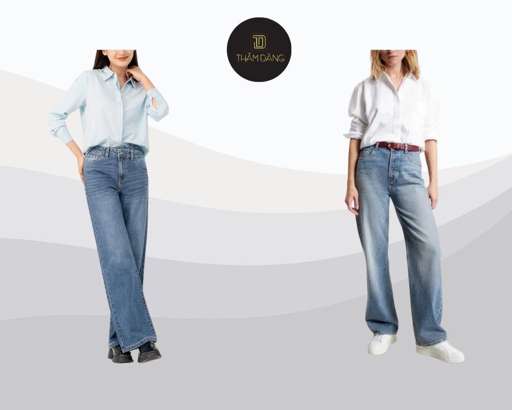 quần jean ống rộng phối với áo gì đơn giản