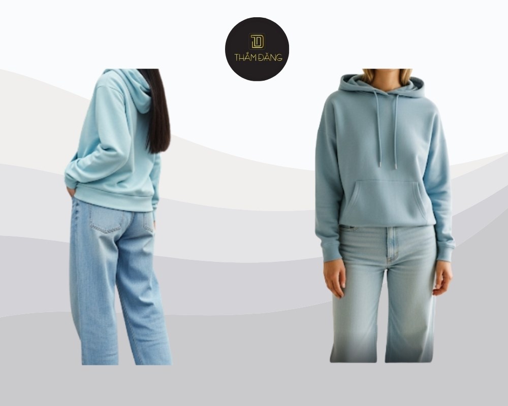 quần jean ống rộng phối với áo hoodie màu pastel