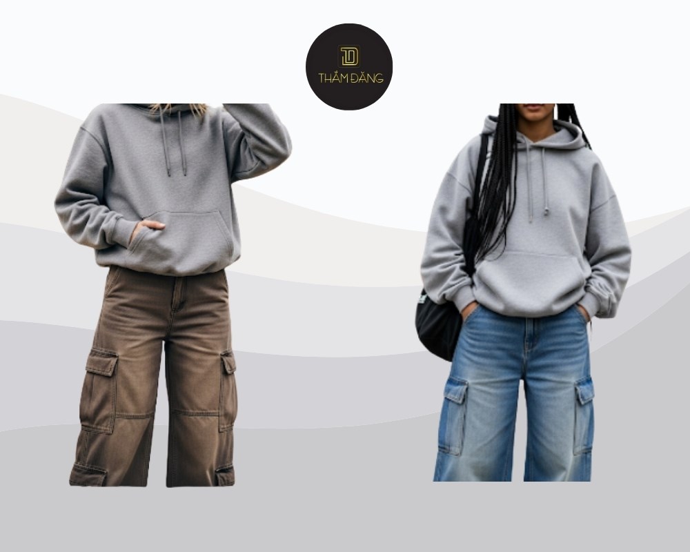 quần jean ống rộng phối với áo hoodie streetwear
