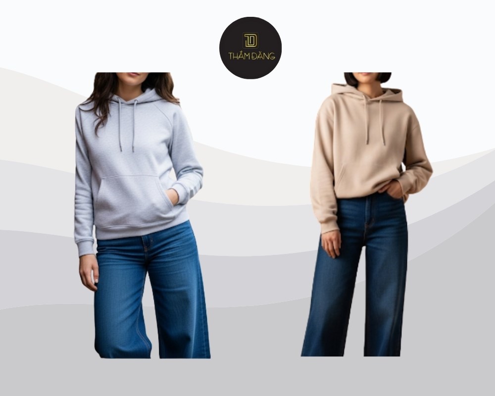 quần jean ống rộng phối với áo hoodie màu sáng