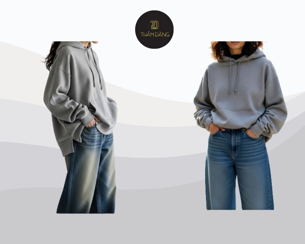 quần jean ống rộng phối với áo hoodie nổi bậc