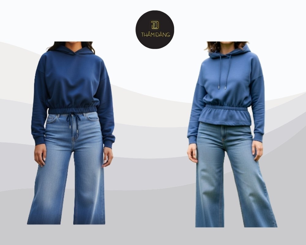 quần jean ống rộng phối với áo hoodie thoải mái