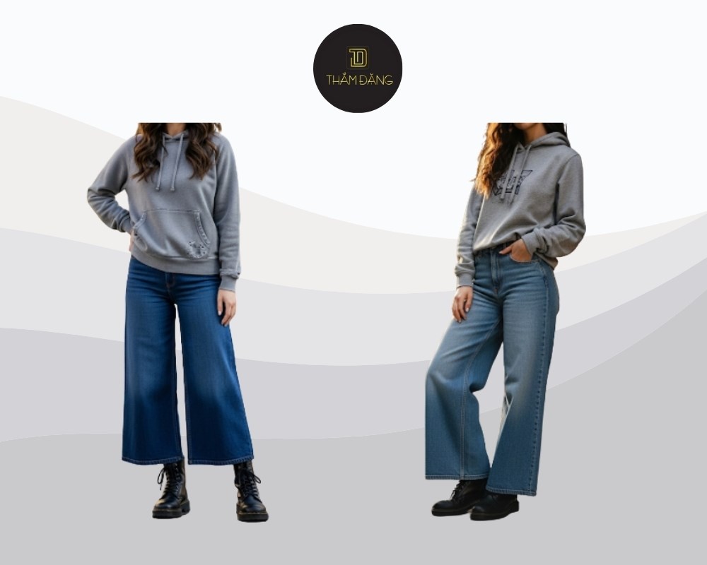 quần jean ống rộng phối với áo hoodie cùng boots cổ cao