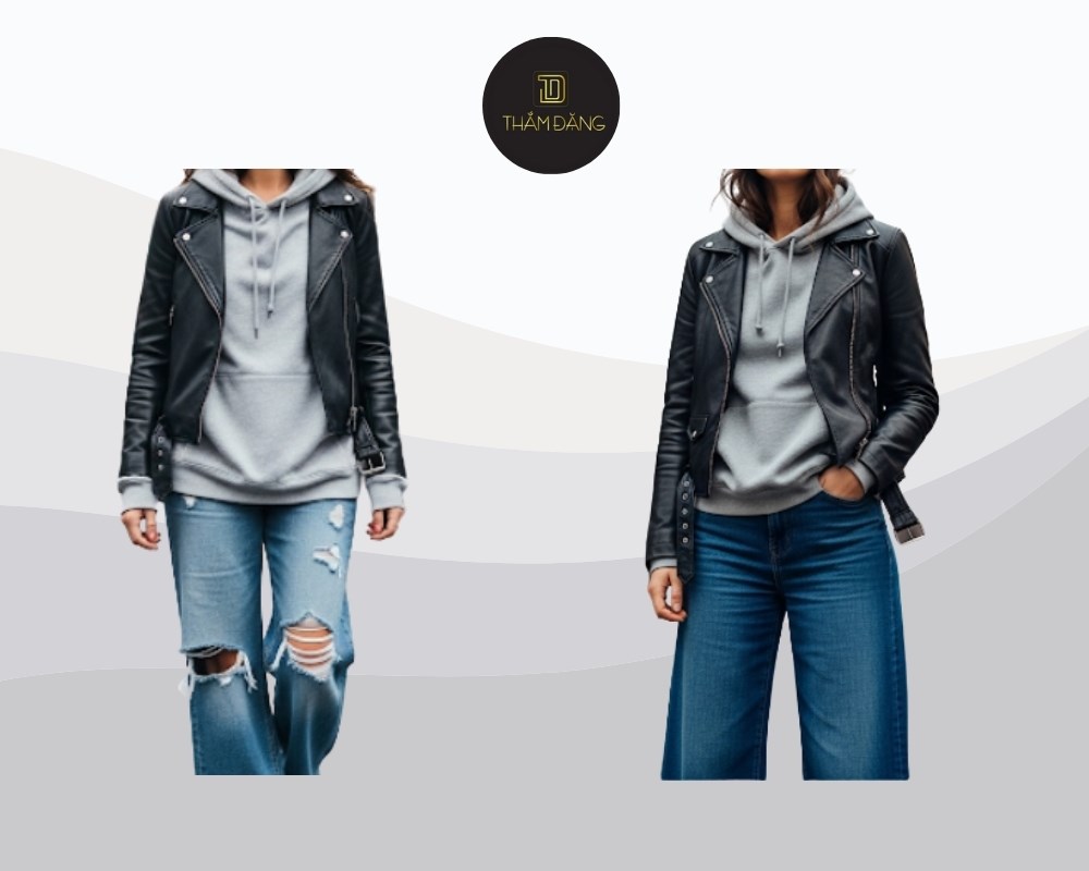 quần jean ống rộng phối với áo hoodie phong cách rock 