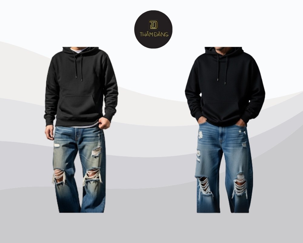 quần jean ống rộng phối với áo hoodie cho ngày đông