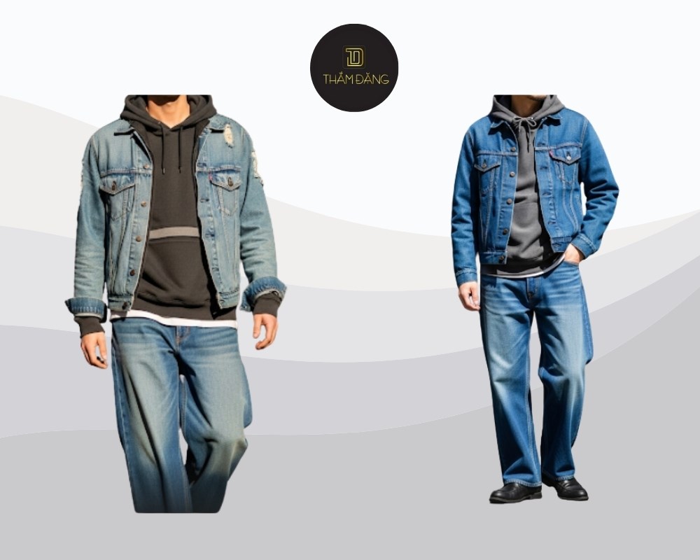 quần jean ống rộng phối với áo hoodie phong cách đường phố