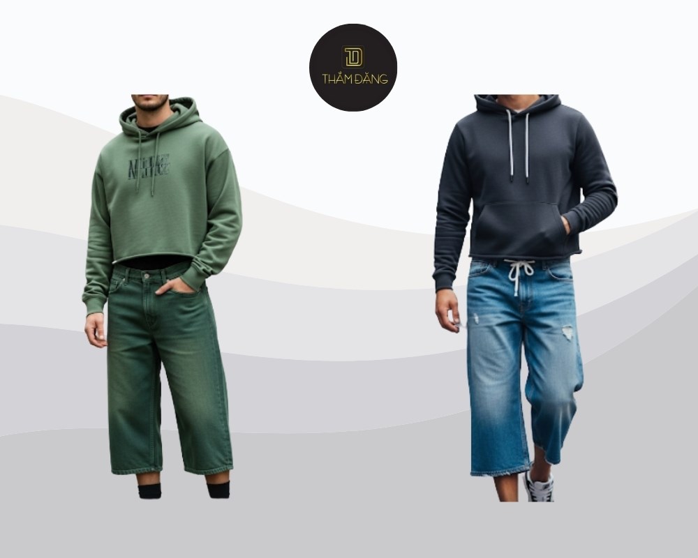 quần jean ống rộng phối với áo hoodie thể thao