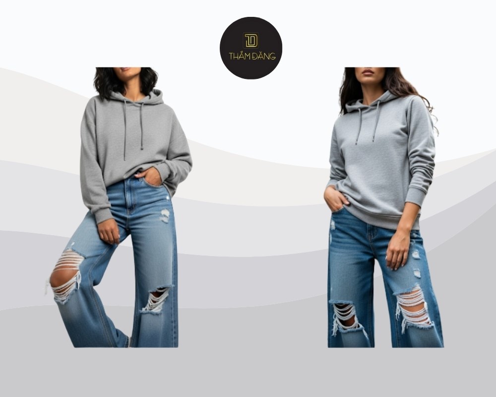 quần jean ống rộng phối với áo hoodie được không