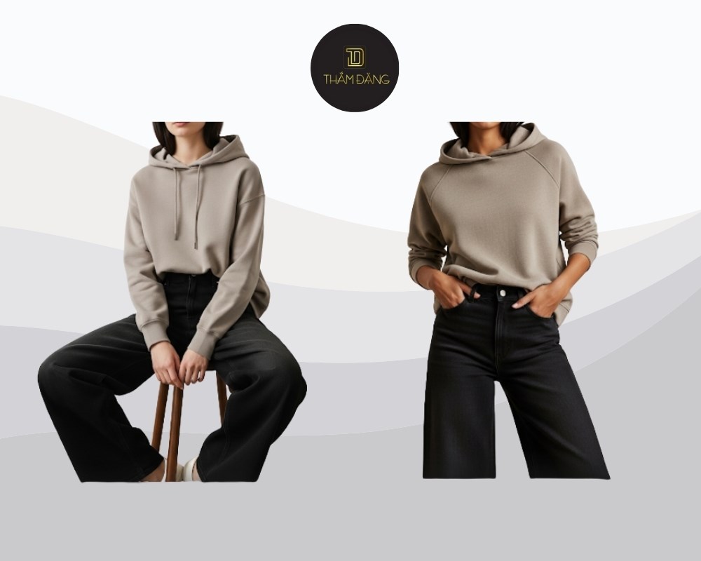 quần jean ống rộng phối với áo hoodie màu trung tính