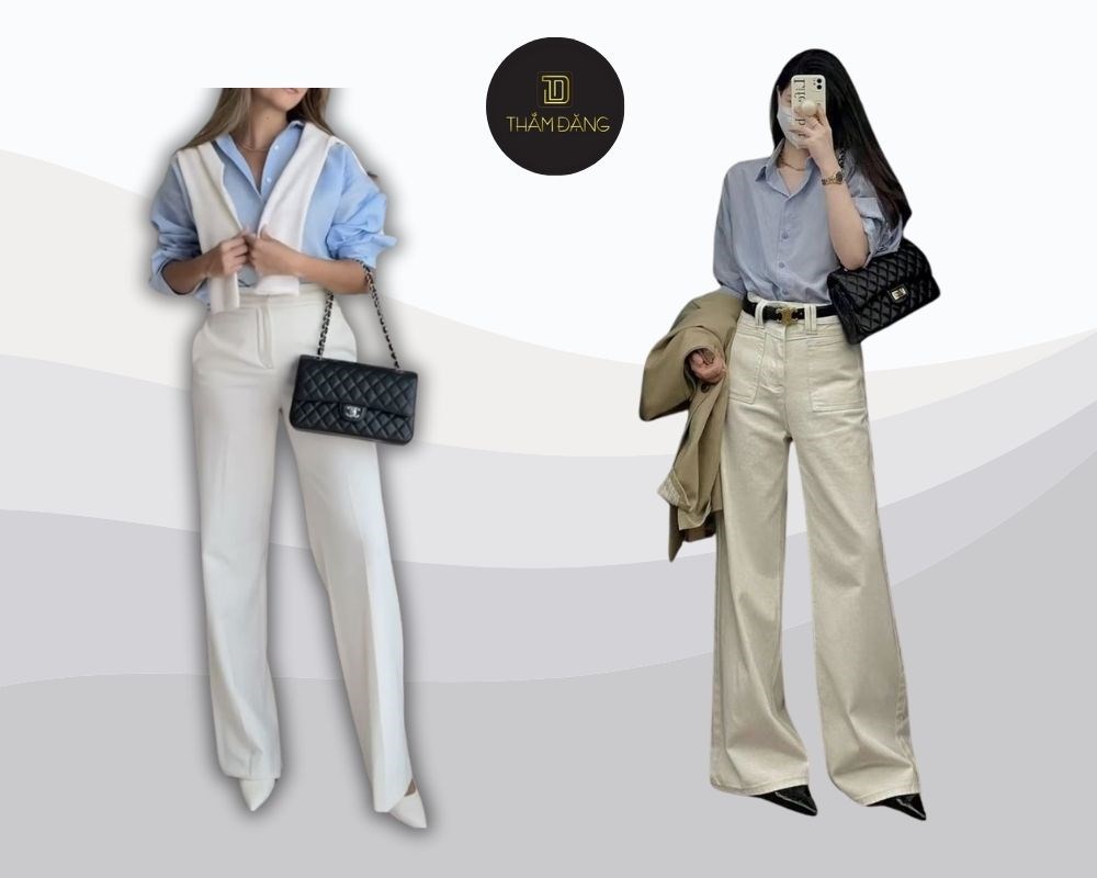 Với jeans trắng và áo blouse, bạn sẽ có ngay vẻ ngoài nữ tính và thanh lịch cho những buổi hẹn hò hay tiệc tùng