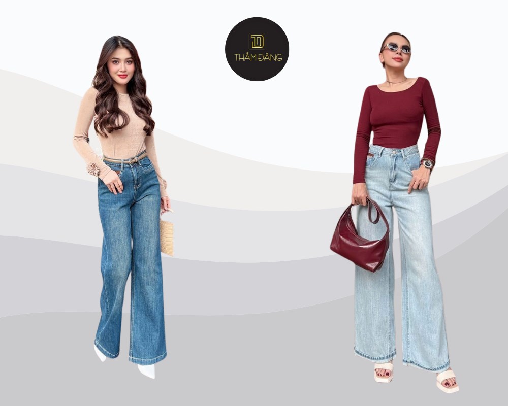 Quần ống rộng lưng cao jean vừa giúp che đi những khuyết điểm, tôn lên vóc dáng