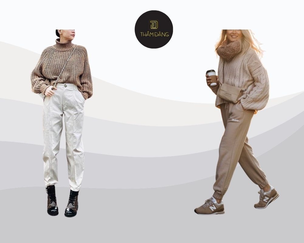 quần jogger nữ phối với áo gì ấm áp