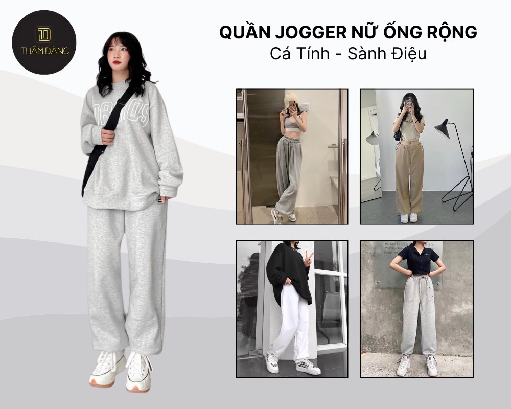 Sành điệu và cá tính cùng quần dài Jogger nữ ống rộng