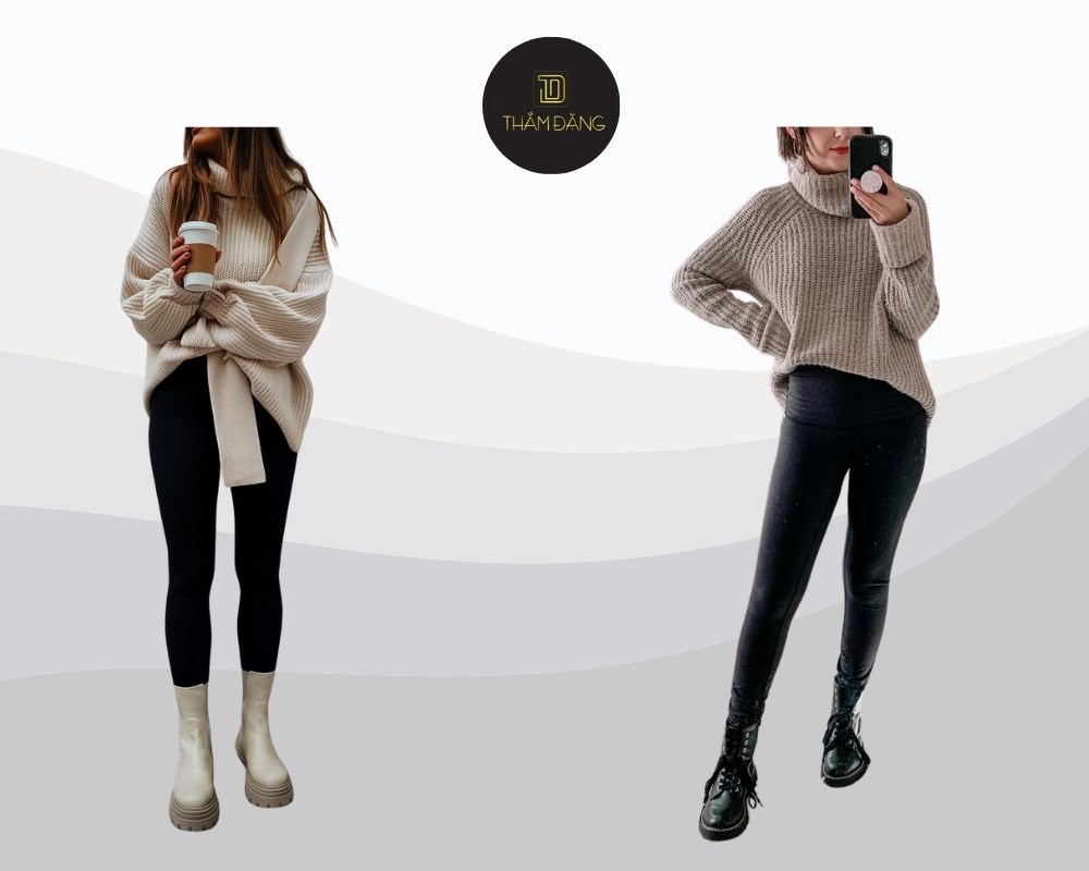 set áo len cổ lọ và quần legging tạo vẻ đẹp thanh lịch, cá tính