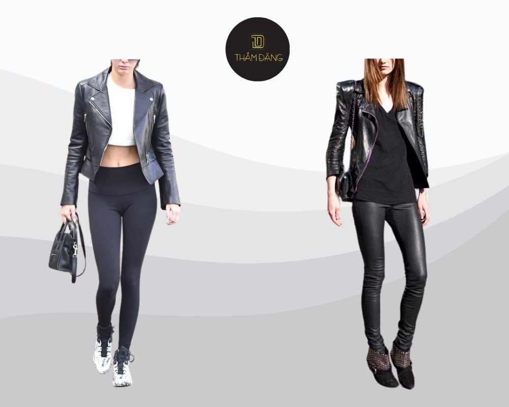 áo khoác da phối quần legging tạo sự cá tính trong phong cách