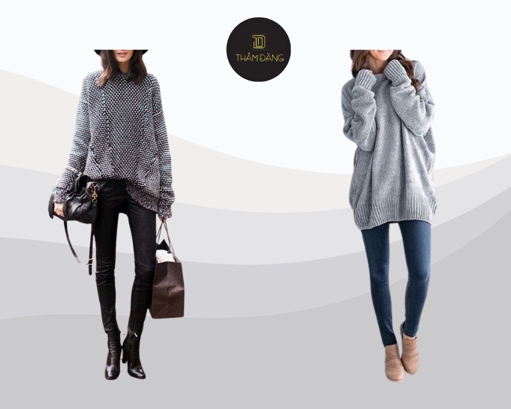 set áo len dài phối quần legging cực cá tính