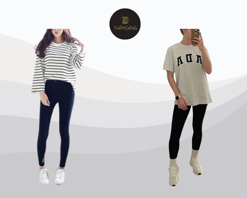 áo phông basic kết hợp quần legging tạo phong cách trẻ trung